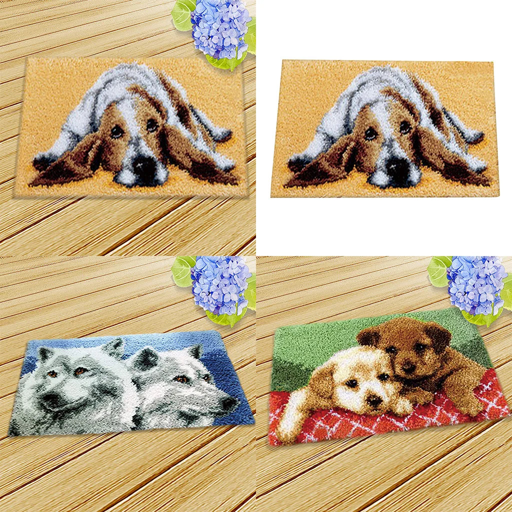 Latch Hook Rug Making Kits for Beginners Flower Ladybug Dog Cat Wolf Embroidery