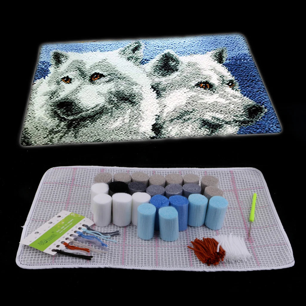 Latch Hook Rug Making Kits for Beginners Flower Ladybug Dog Cat Wolf Embroidery