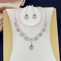 FYUAN Pink Red Green Blue Crystal Necklace Earrings For Women Water Drop Pendant Wedding Bride Jewelry Sets Accessories