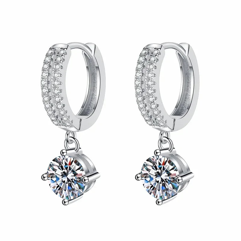 Solid 18K White Gold Platinum PT950 Earrings moissanite earrings classic four claw D color 1 carat Gift for Valentine's Day