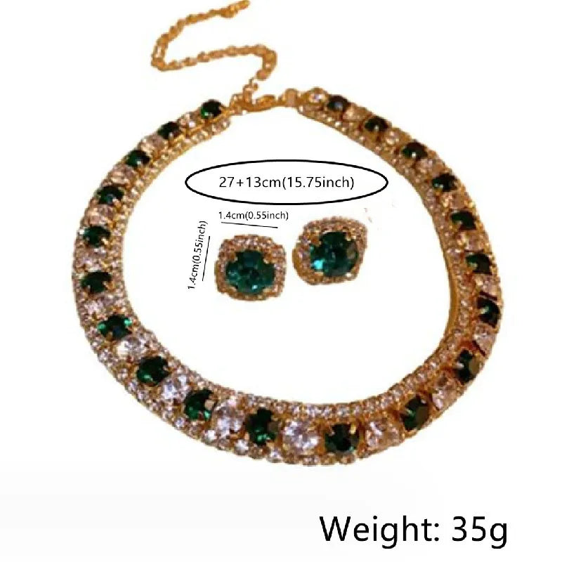 FYUAN Luxury Crystal Necklace Earrings Set Champagne Green Blue Black Necklace for Women Weddings Party Jewelry Sets Accessories