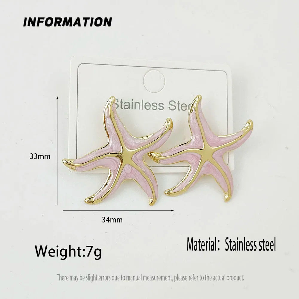 Charming starfish colored enamel gold-plated 18K women's earrings, high quality waterproof earrings, wife's gift