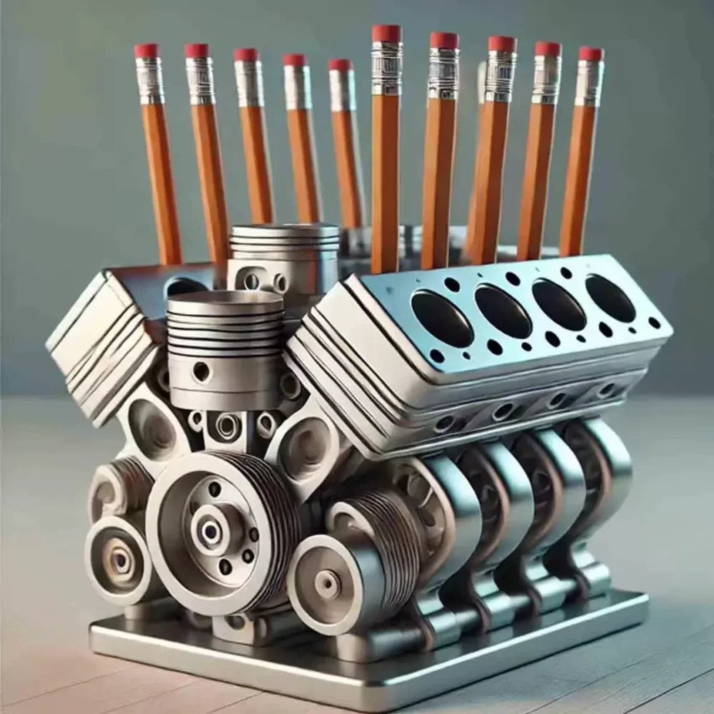 Cool Pen Holder V8 Car Engine Pen Holder Unique Stationery Organizer for Home Office Decor Desktop Ornament with Auto Engine