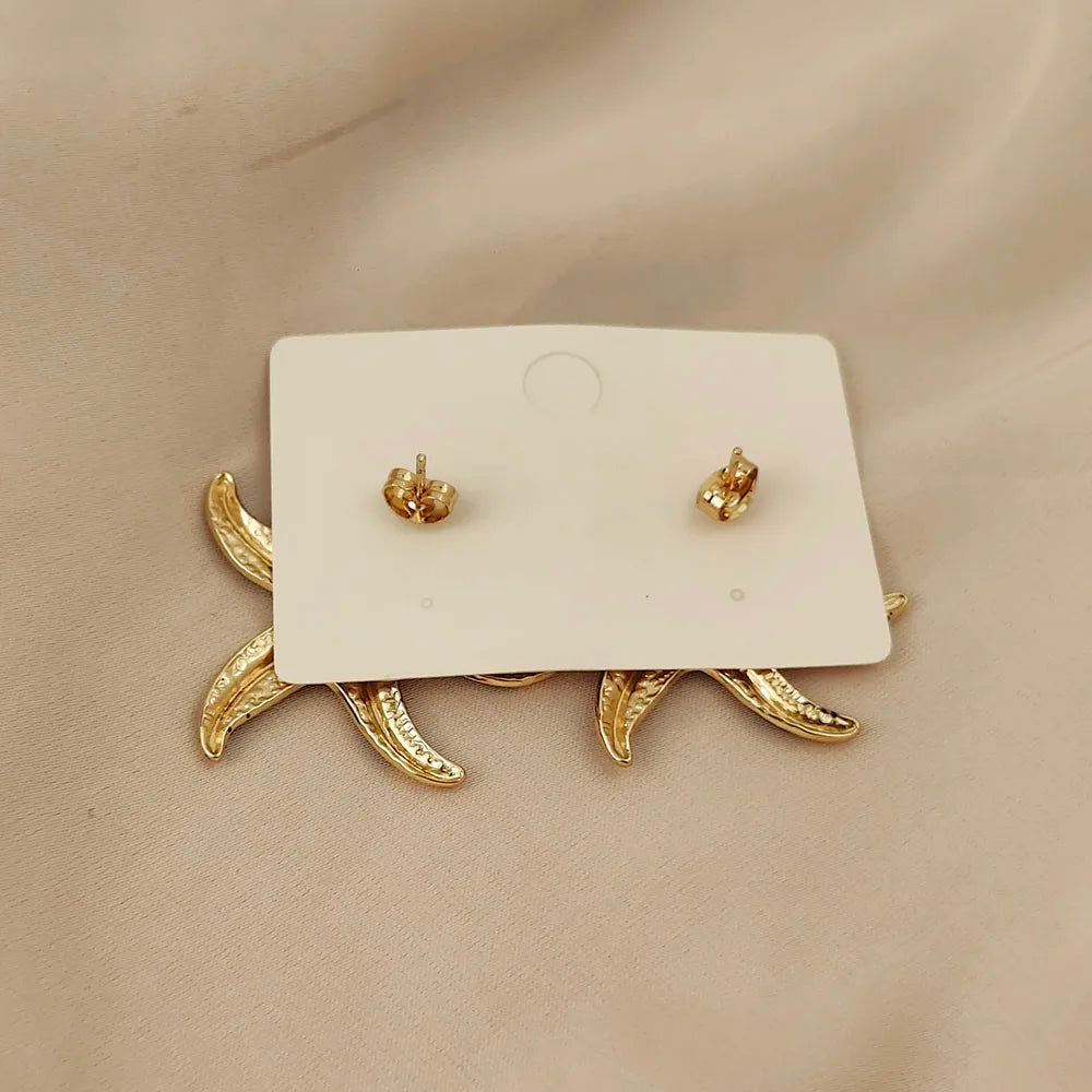 Charming starfish colored enamel gold-plated 18K women's earrings, high quality waterproof earrings, wife's gift