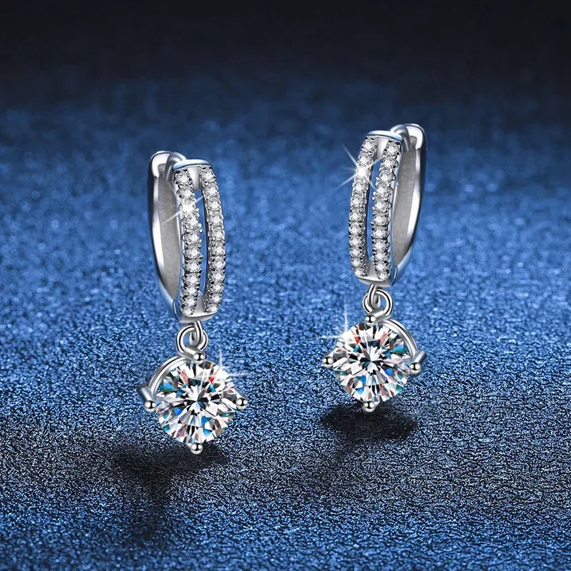 Solid 18K White Gold Platinum PT950 Earrings moissanite earrings classic four claw D color 1 carat Gift for Valentine's Day