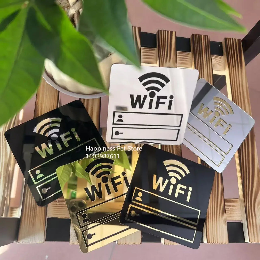 WiFi Sign Sticker Mirror Surface Account Password Acrylic WiFi Sign 3D Mirror Wall Sticker for Cker for Public Places Shops Home