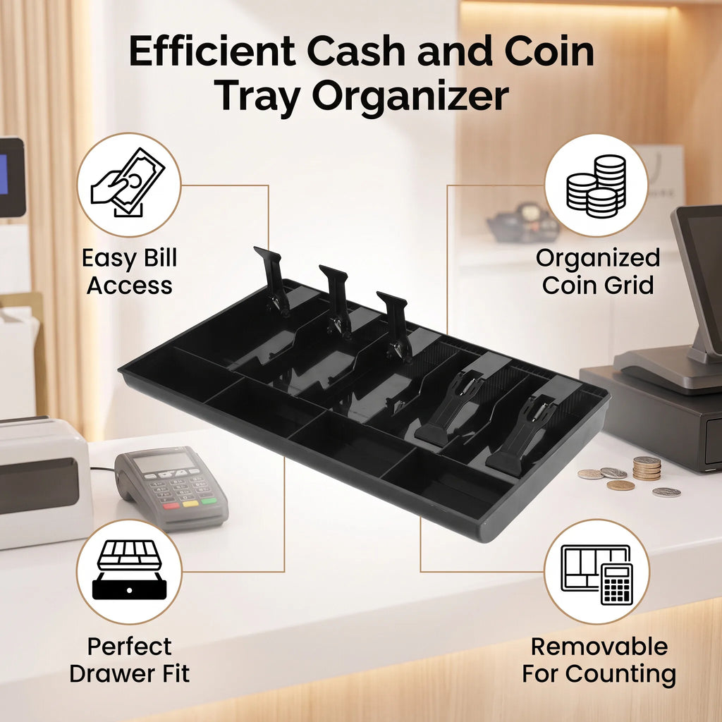 Five Grids Cash Tray 15.94*9.65*1.38in For Supermarket Cash Register Drawers Or Cash Boxes
