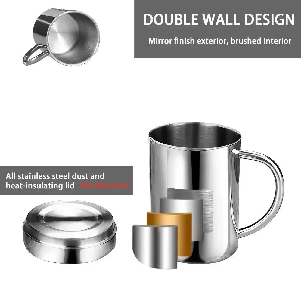 Stainless Steel Cup with Handle Easy To Clean and Reusable Suitable for Office Outdoor Camping Portable Water Cup 300/400ml