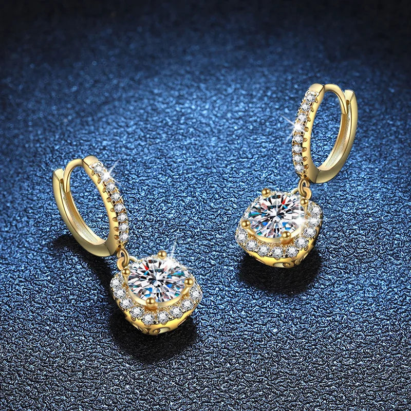 Luxury 100% Real 18k Gold  Women's Classic Square Moissanite Earrings with Diamond Studs