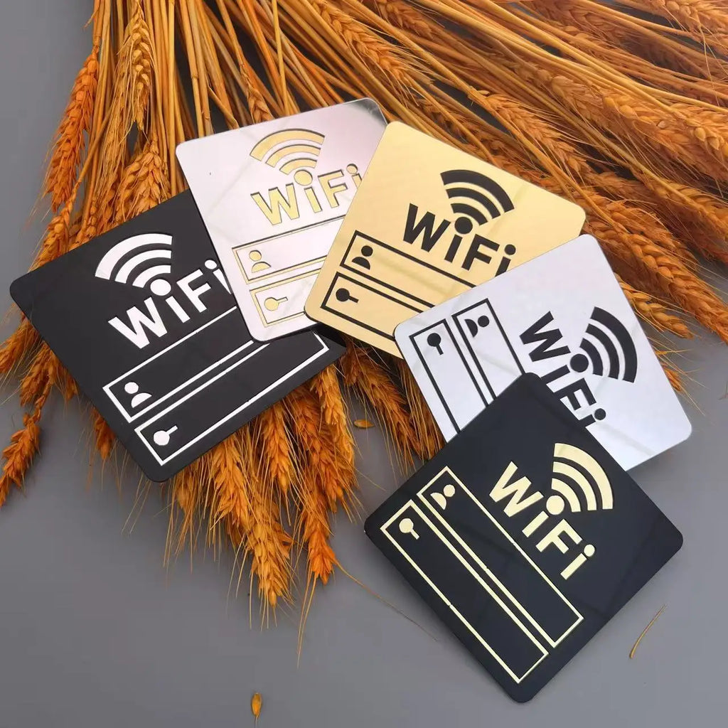 WiFi Sign Sticker Mirror Surface Account Password Acrylic WiFi Sign 3D Mirror Wall Sticker for Cker for Public Places Shops Home