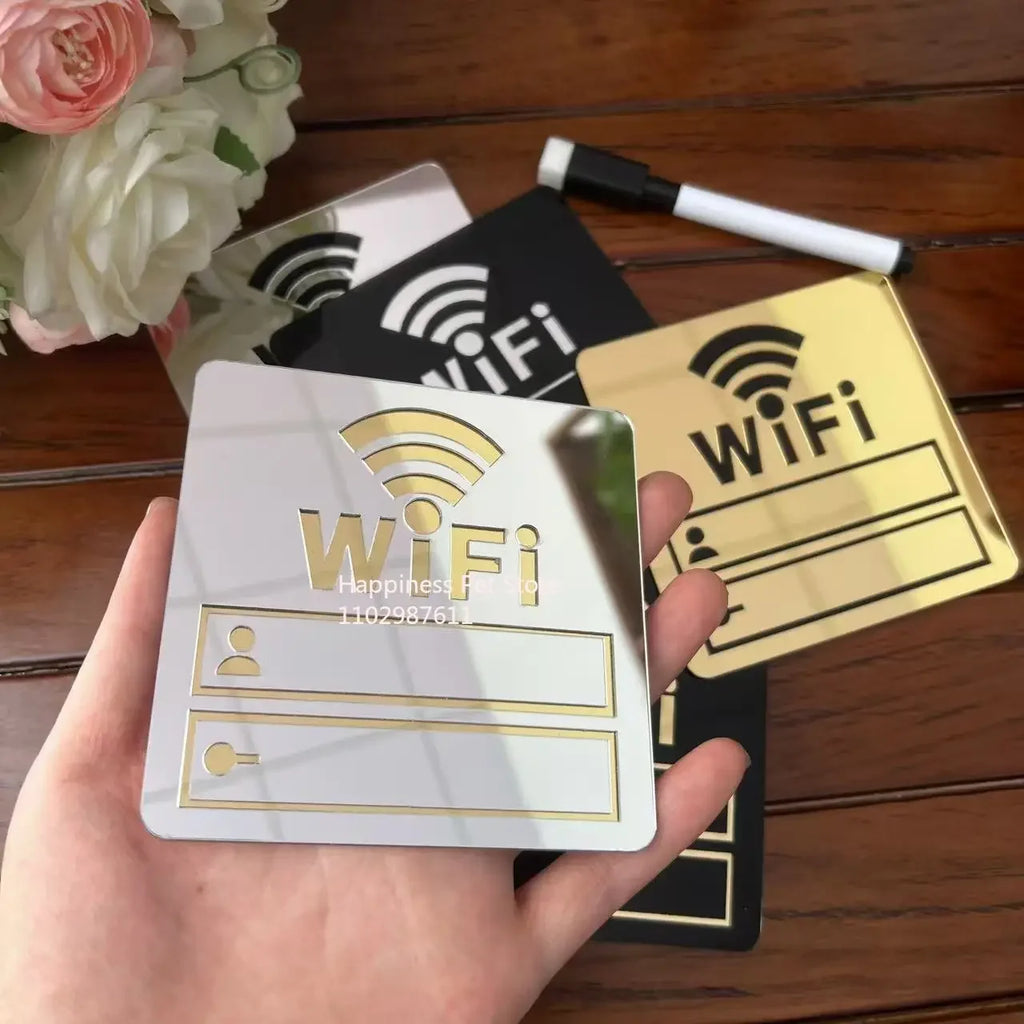 WiFi Sign Sticker Mirror Surface Account Password Acrylic WiFi Sign 3D Mirror Wall Sticker for Cker for Public Places Shops Home