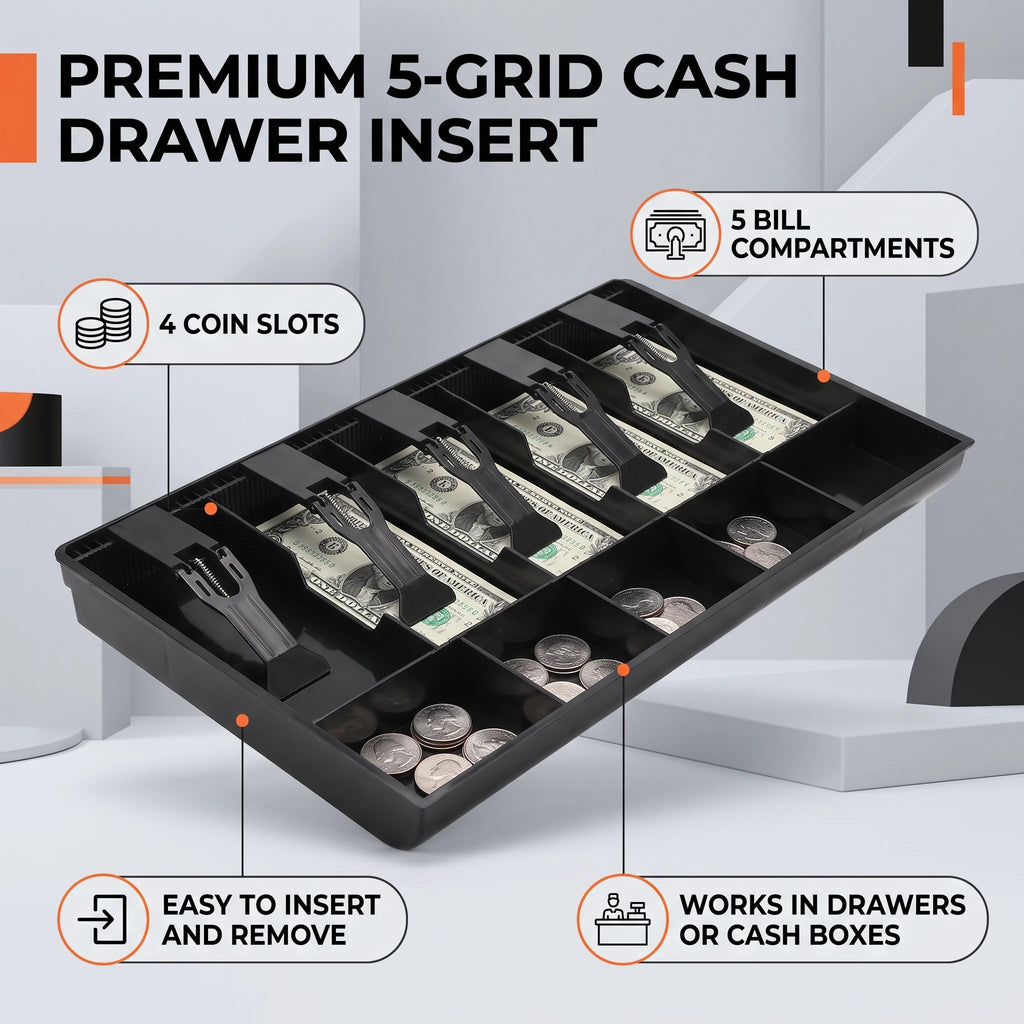 Five Grids Cash Tray 15.94*9.65*1.38in For Supermarket Cash Register Drawers Or Cash Boxes