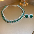 FYUAN Luxury Crystal Necklace Earrings Set Champagne Green Blue Black Necklace for Women Weddings Party Jewelry Sets Accessories