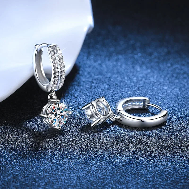 Solid 18K White Gold Platinum PT950 Earrings moissanite earrings classic four claw D color 1 carat Gift for Valentine's Day