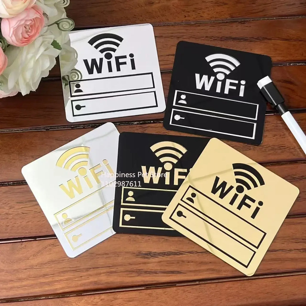 WiFi Sign Sticker Mirror Surface Account Password Acrylic WiFi Sign 3D Mirror Wall Sticker for Cker for Public Places Shops Home