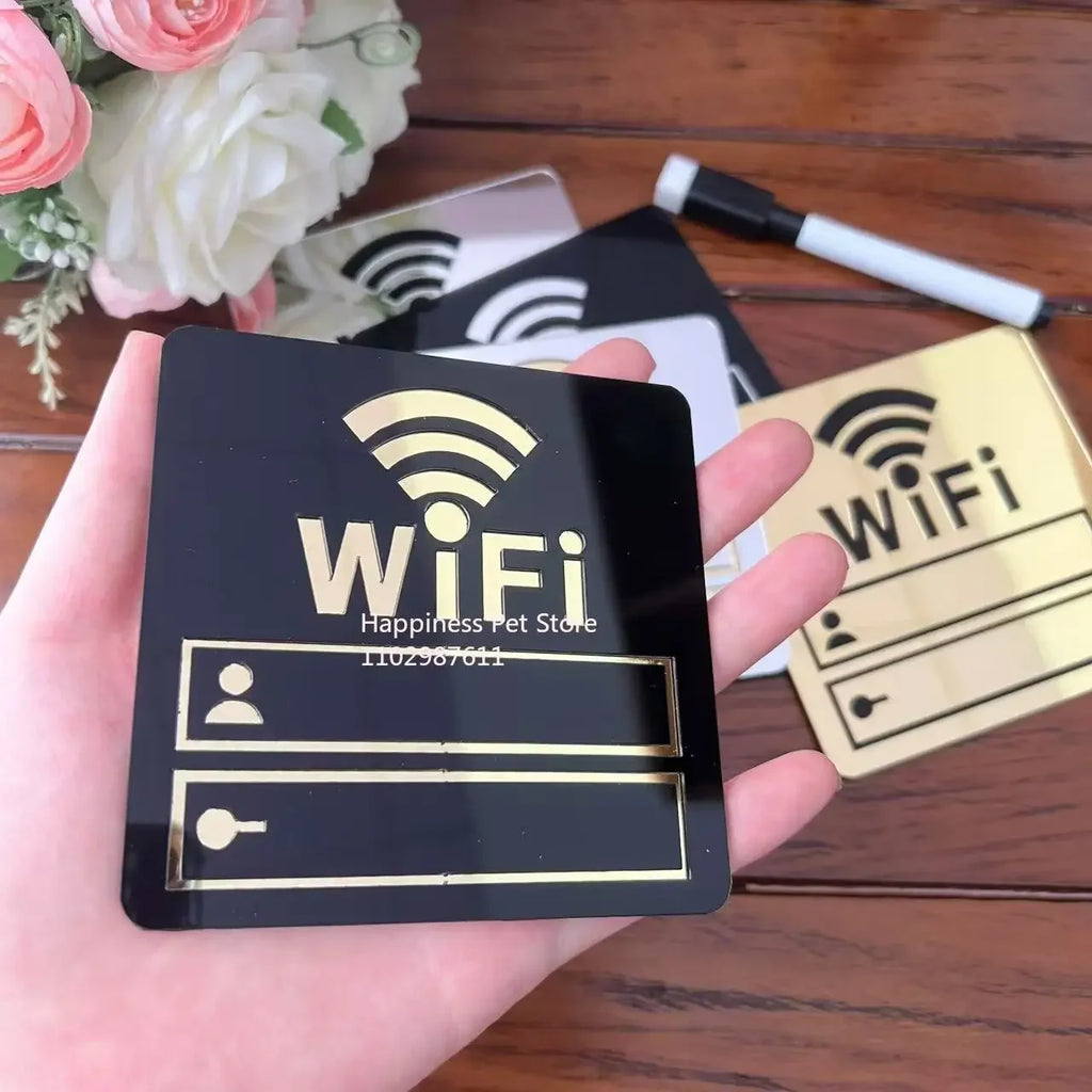 WiFi Sign Sticker Mirror Surface Account Password Acrylic WiFi Sign 3D Mirror Wall Sticker for Cker for Public Places Shops Home