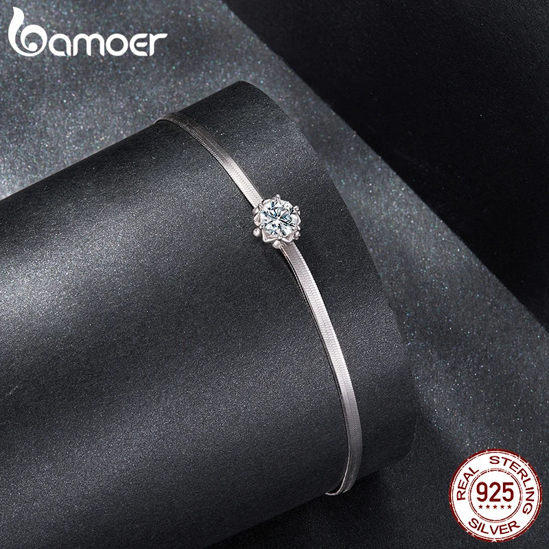 BAMOER 925 Sterling Silver 0.5CT Flower Buds Moissanite Bracelet Prong Setting Adjustable Snake Chain for Women Anniversary Gift