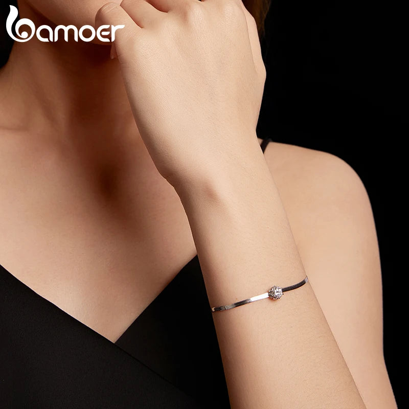 BAMOER 925 Sterling Silver 0.5CT Flower Buds Moissanite Bracelet Prong Setting Adjustable Snake Chain for Women Anniversary Gift