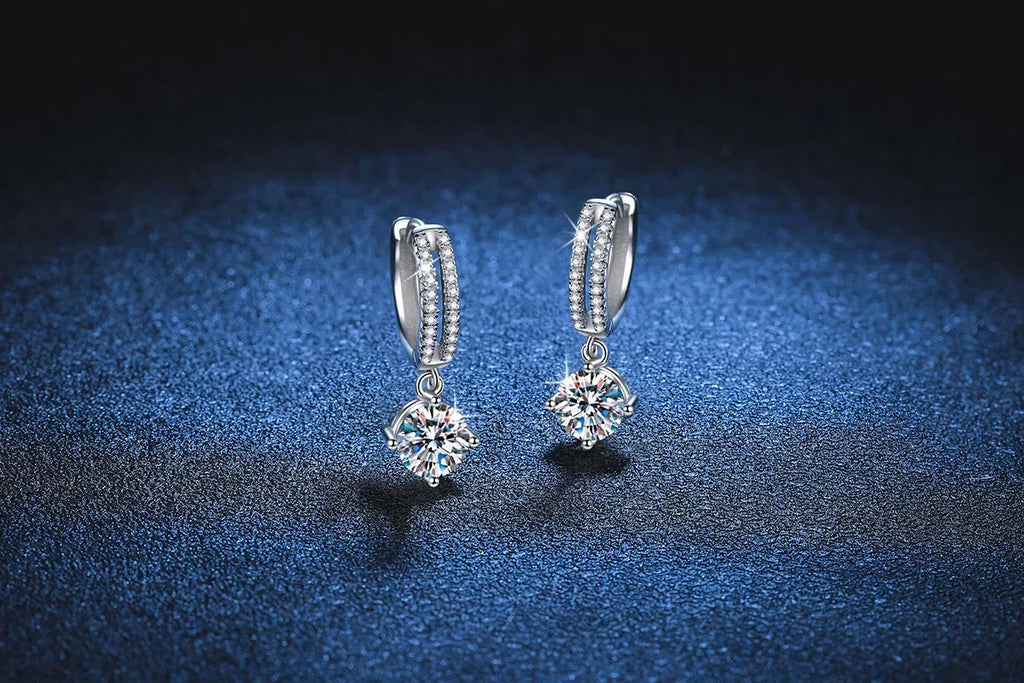 Solid 18K White Gold Platinum PT950 Earrings moissanite earrings classic four claw D color 1 carat Gift for Valentine's Day