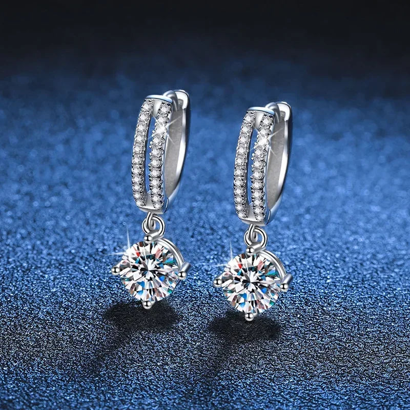 Solid 18K White Gold Platinum PT950 Earrings moissanite earrings classic four claw D color 1 carat Gift for Valentine's Day