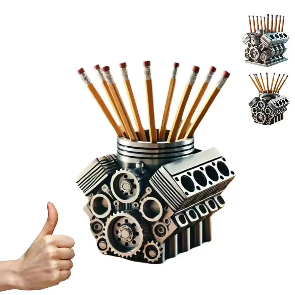 Cool Pen Holder V8 Car Engine Pen Holder Unique Stationery Organizer for Home Office Decor Desktop Ornament with Auto Engine